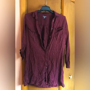 Burgundy/wine long button up. Size 12